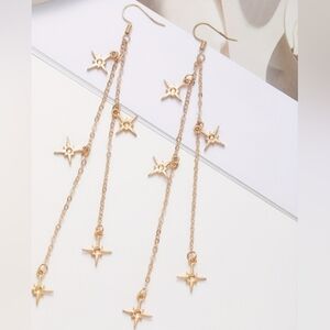 5/20 Gold Star Extra Long Dangle Earrings